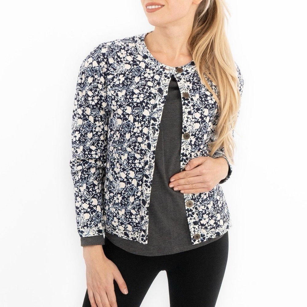 White Stuff Floral Jacket UK 22 (US 1X) Emma Quilted Blue White Pockets Buttons